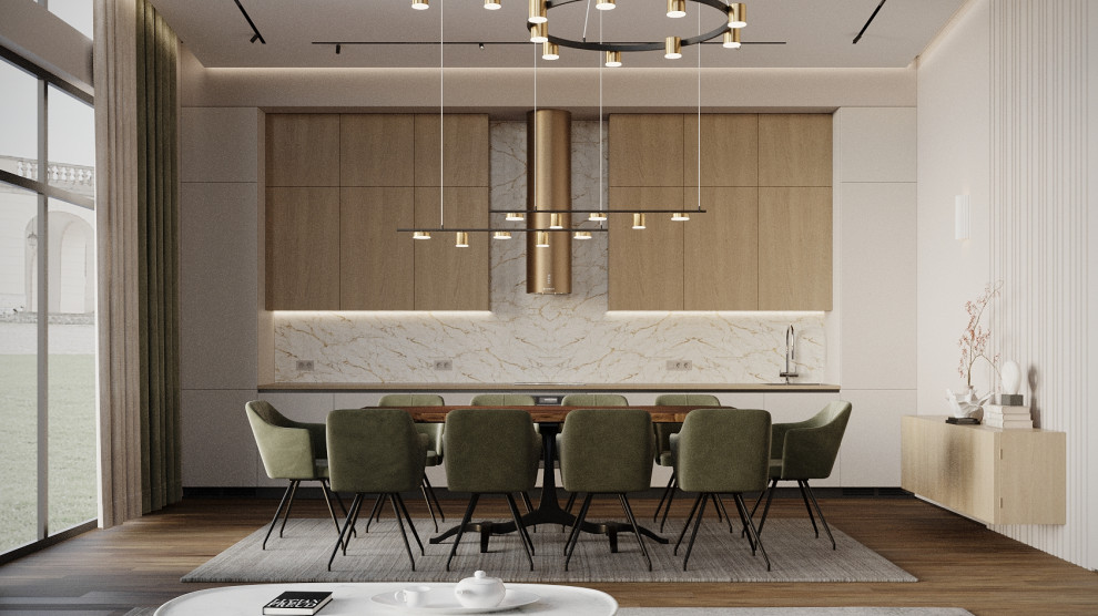 Визуализация кухни-гостиной в частном доме