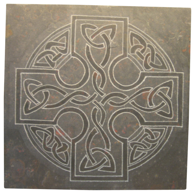 Celtic Art Hand-Carved Artisan Tile, No Color Added, 12"x12"