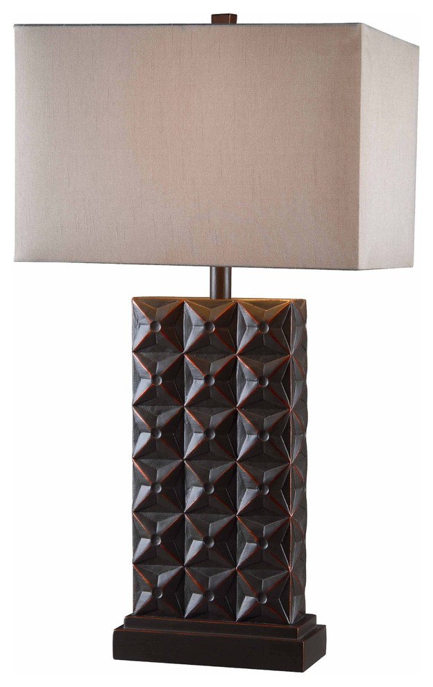 Cross Hatch Table Lamp, Bronze Finish With Copper High-Light s