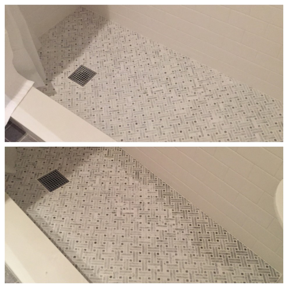 Marble shower tile getting darker