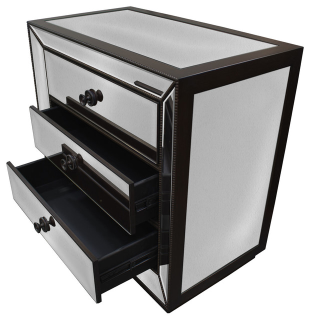Silver With Hazelnut T Mirrored 3 Drawer Night Stand