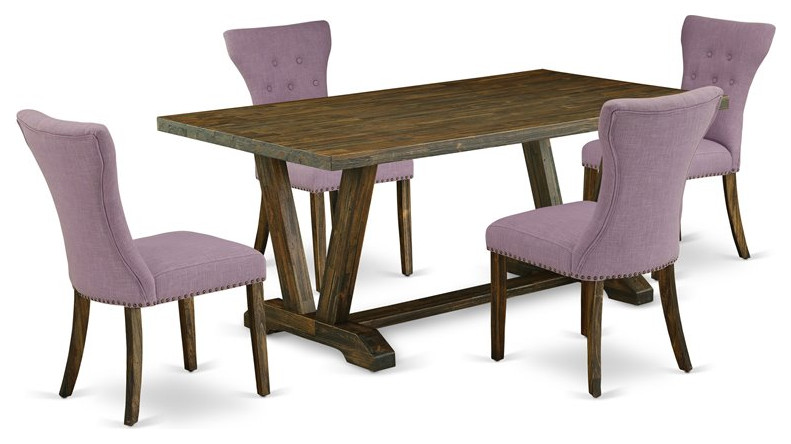 East West Furniture V-Style 5-piece Wood Dining Set in Jacobean Brown/Dahlia