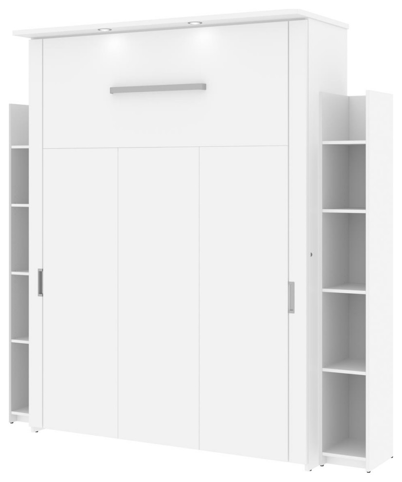 Bestar Lumina Queen Murphy Bed With 2 Shelving Units, 86W, White