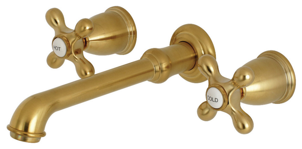 Kingston Brass Two-Handle Wall Mount Bathroom Faucet, Brushed Brass
