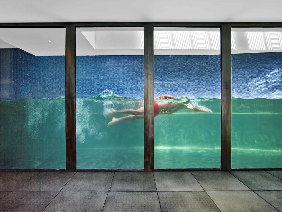 Inspiration for a contemporary indoor pool in New York.