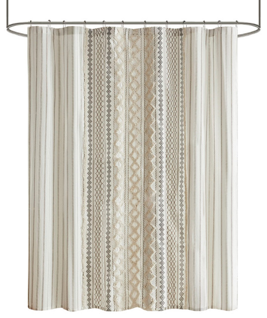 INK+IVY Imani Cotton Printed Shower Curtain With Chenille, Ivory ...