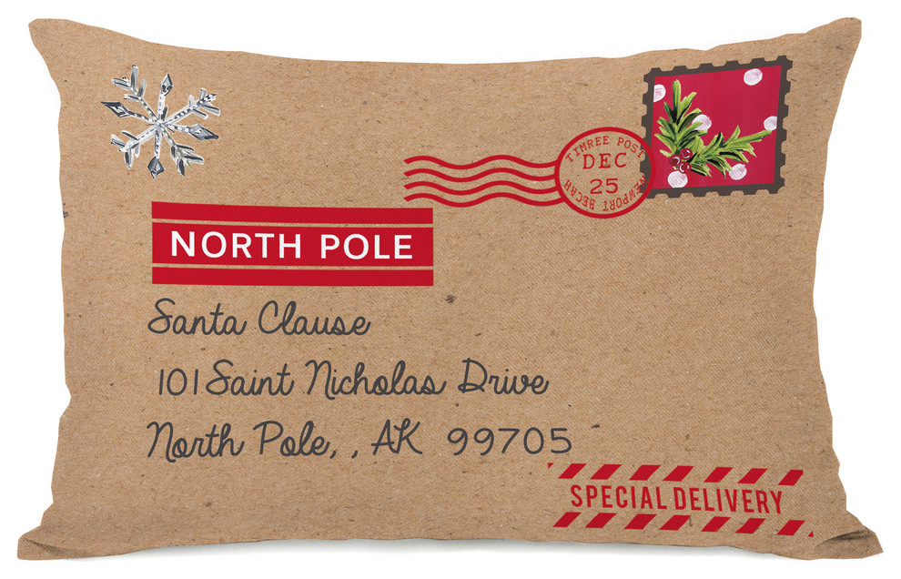 North Pole Special Delivery Brown Multi 14x20 Pillow by Timree