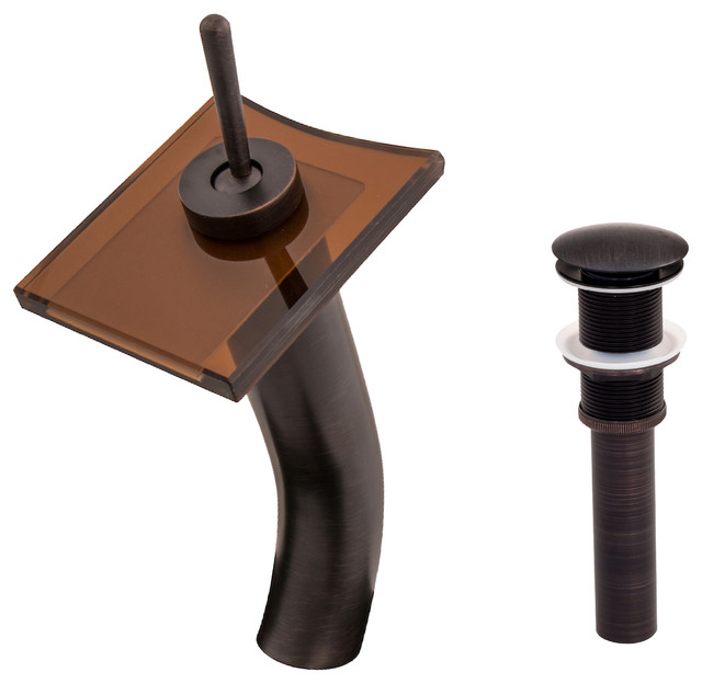 Squared Waterfall Vessel Faucet Set Tea Colored Gl Oil Rubbed Bronze Squared Waterfall Vessel Faucet Set Tea Colored Gl Oil Rubbed Bronze