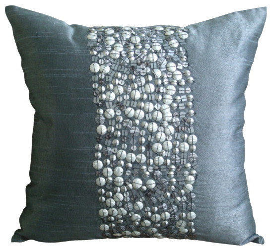 Gray Pillow Covers Art Silk 20"x20" Throw Pillow Cover, Silver Bullets