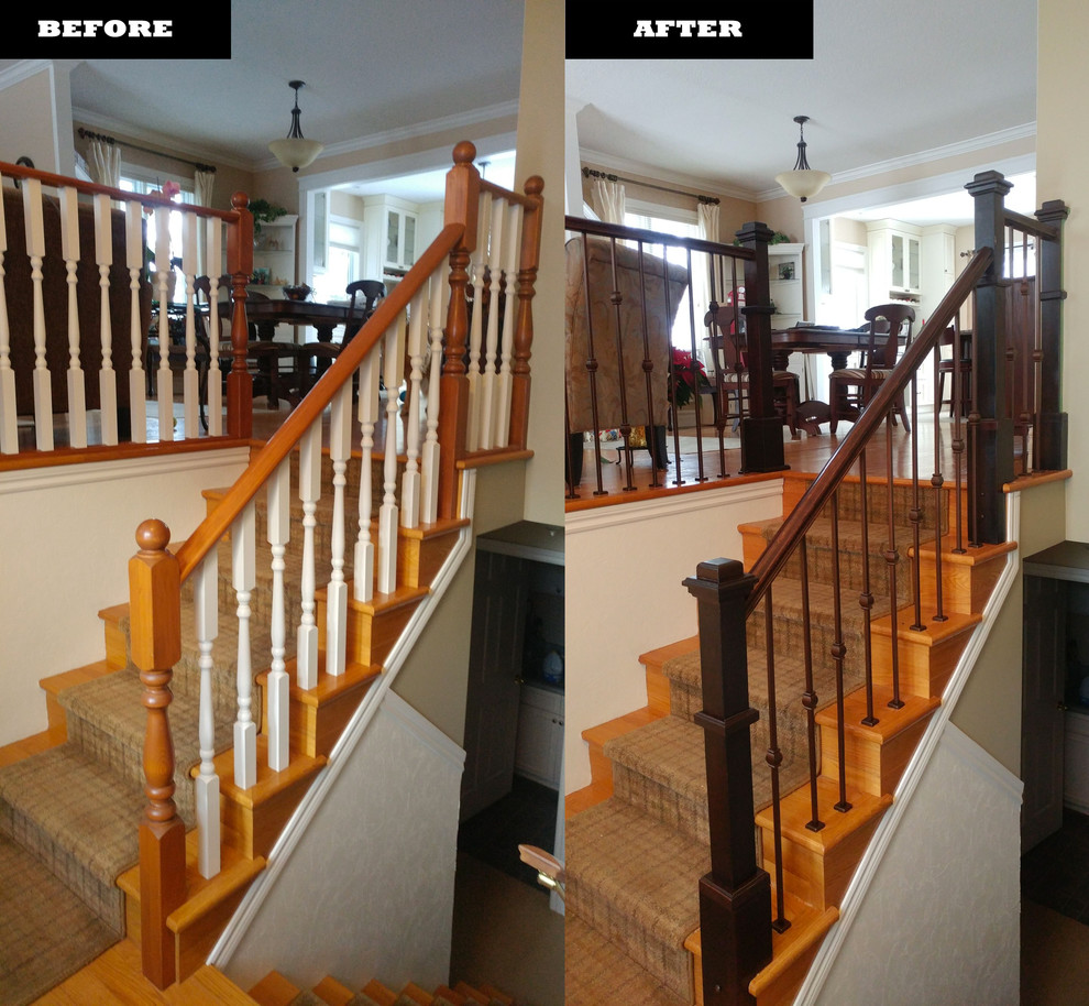 Inspiration for a mid-sized transitional wooden straight wood railing staircase remodel with wooden risers