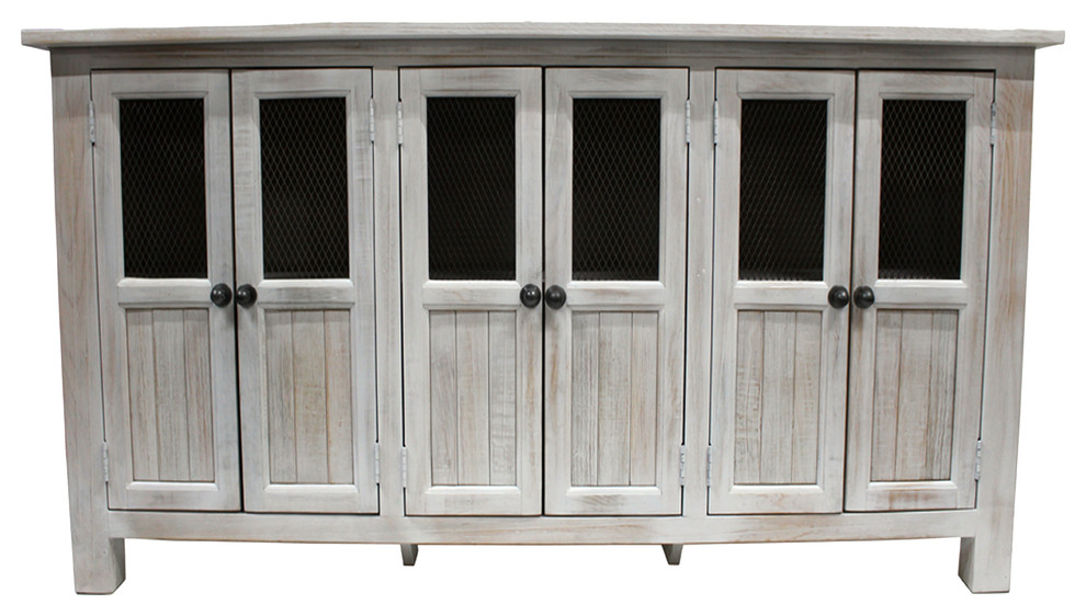 Gaines 6 Door Sideboard, Media Console, Distressed White Farmhouse