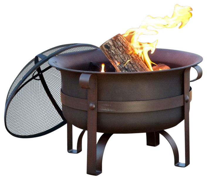 23 Inch Heavy Duty Steel Fire Pit Cauldron With Stand And Cover