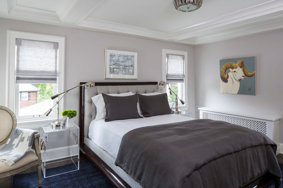 Inspiration for a traditional guest bedroom in Minneapolis with grey walls and dark hardwood floors.