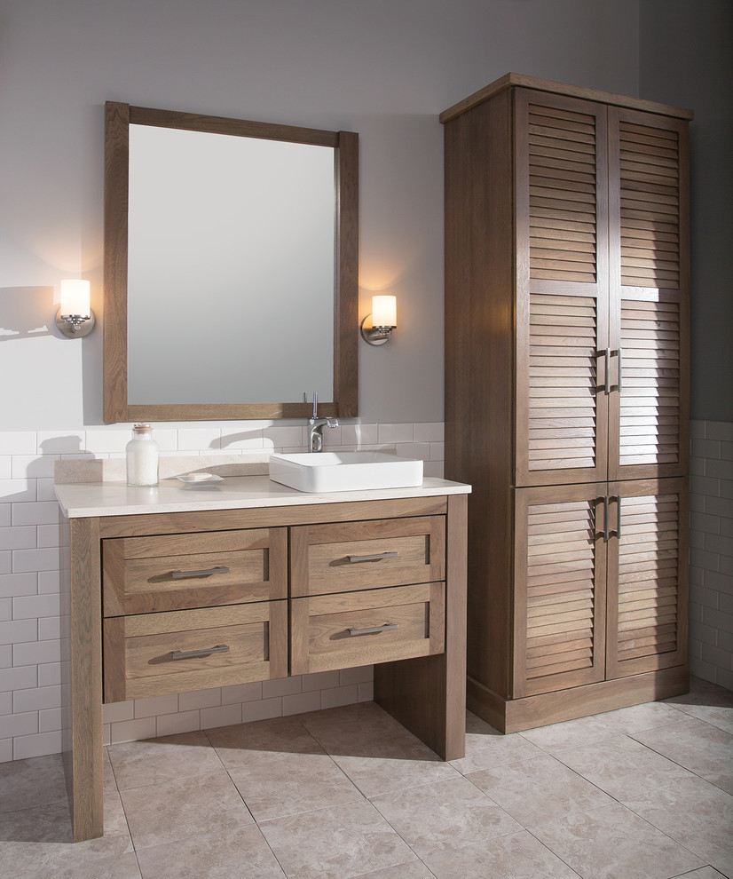 Handsome Hickory Homestead Bath Vanity And Linen Cabinet
