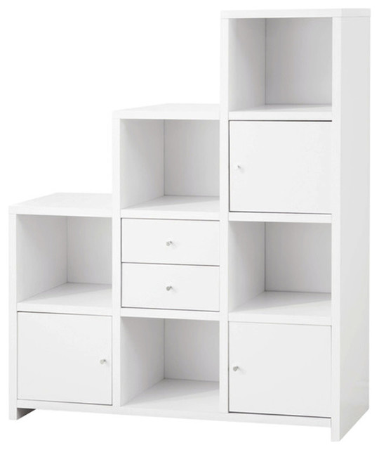 Benzara BM159126 Asymmetrical Bookcase with Cube Storage Compartments