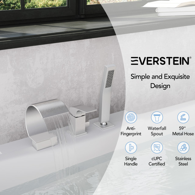 Brass Roman Tub Faucet With Handheld Sprayer, Deck Mount - View #8