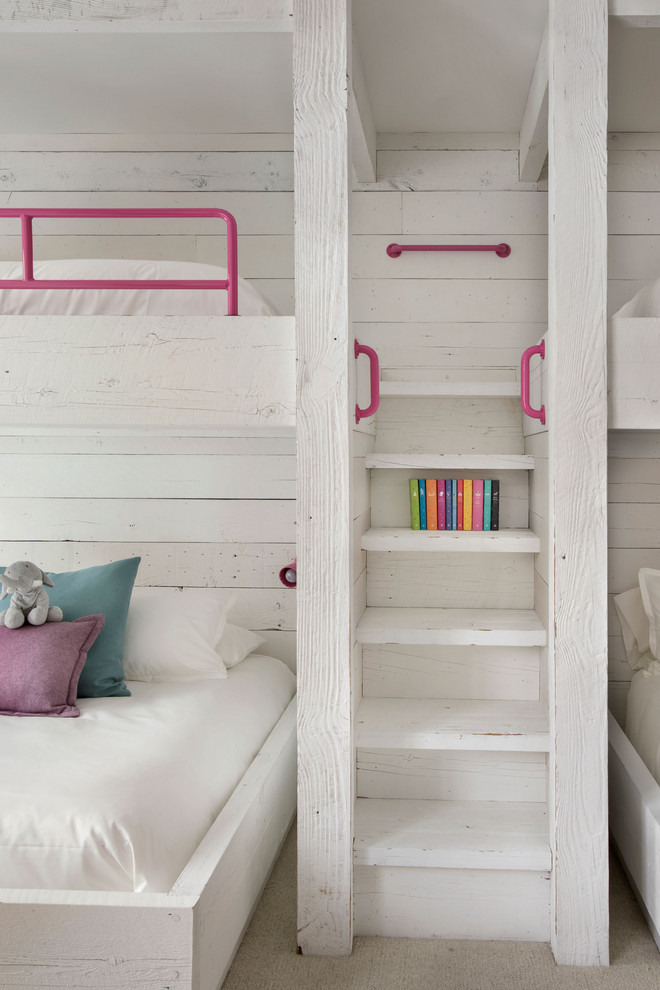 Modern Ski Home - Kids' bedroom - bedroom rustic girl carpeted and beige floor kids' bedroom idea with white walls