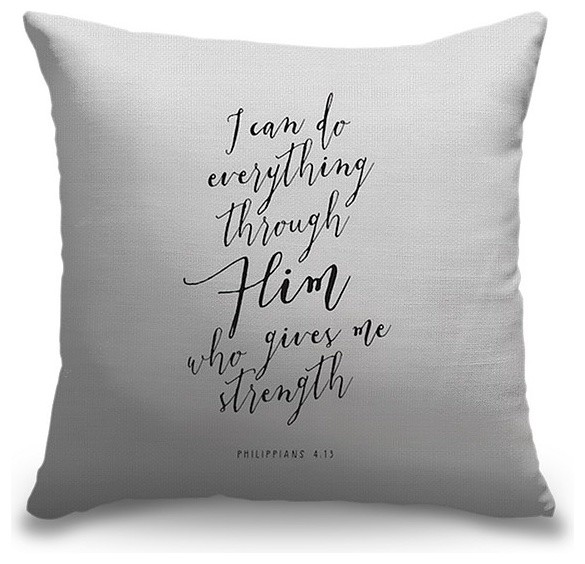 "Philippians 4:13 - Scripture Art in Black and White" Pillow 18"x18"