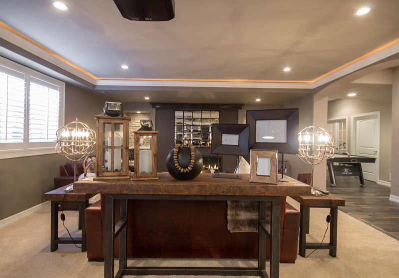 Inspiration for a rustic basement remodel in Denver