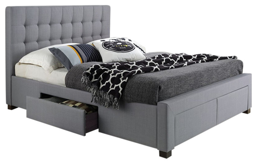 Kyla 4-Drawer Bed, Gray, Queen