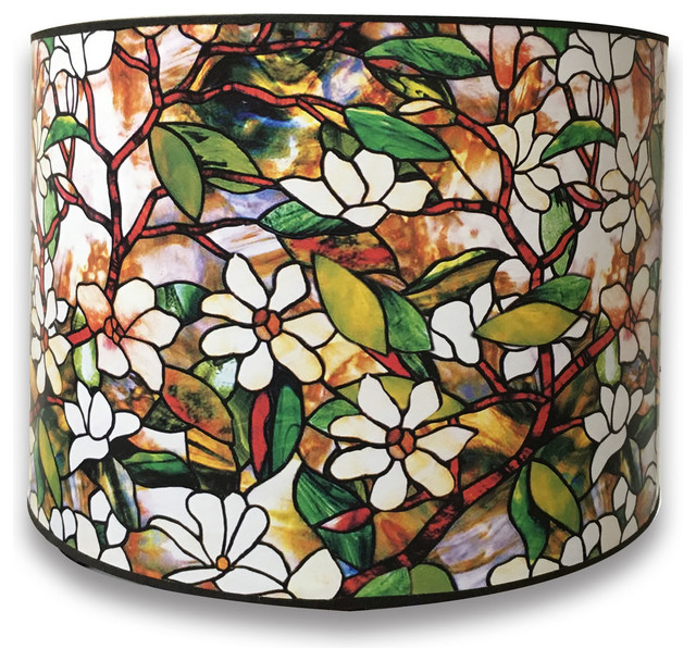 Stained Glass Design Hardback Lamp Shade, Magnolia Stained Glass Design