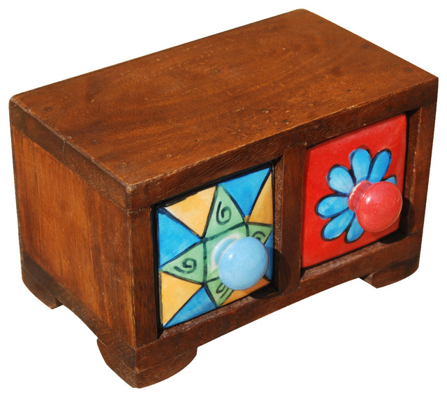 Sierra Living Concepts HandPainted Ceramic & Mango Wood 2Drawer