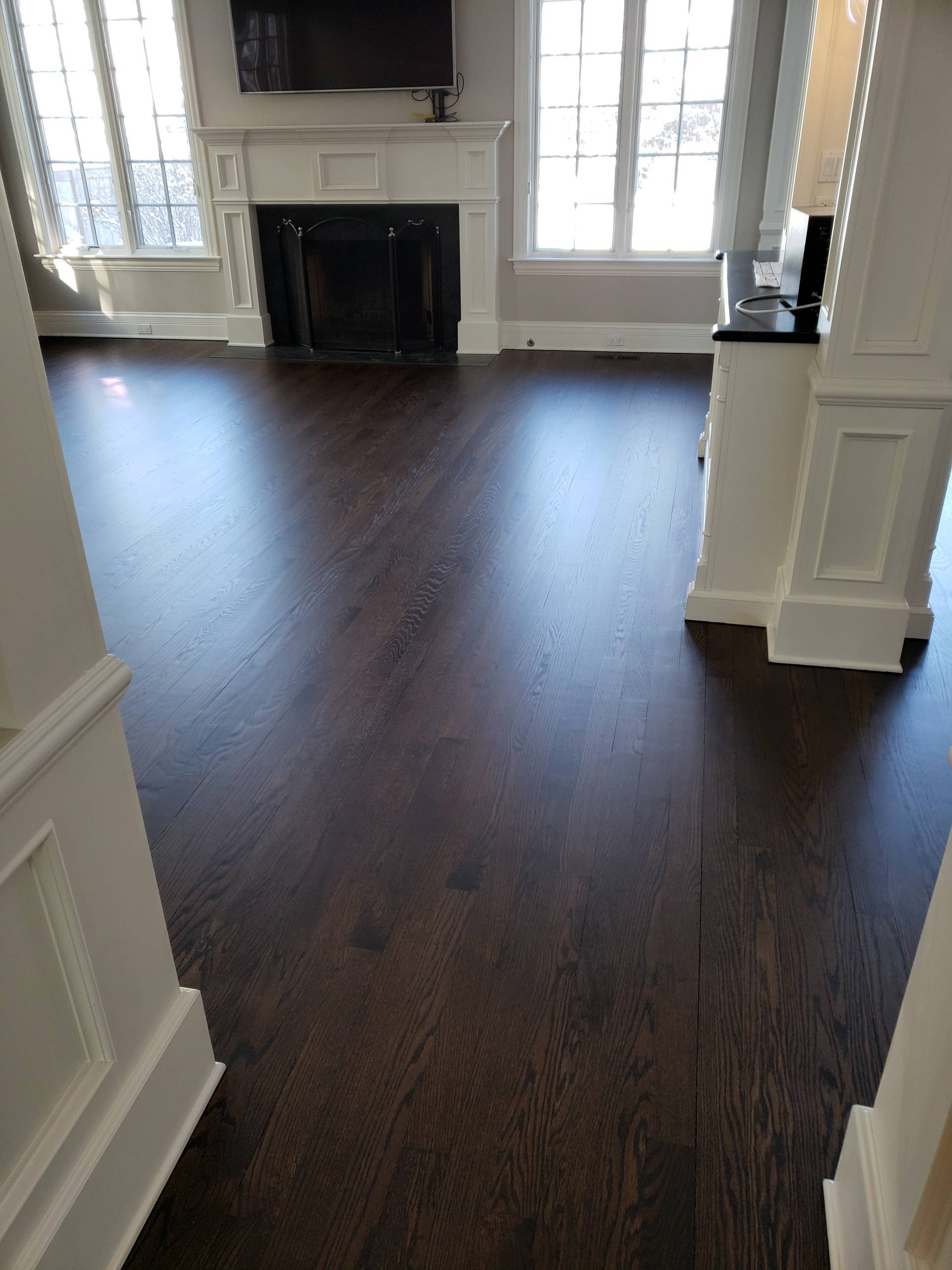 2 and 1/4 red oak select and better , Jacobean stain and 3 coats of Bona finish