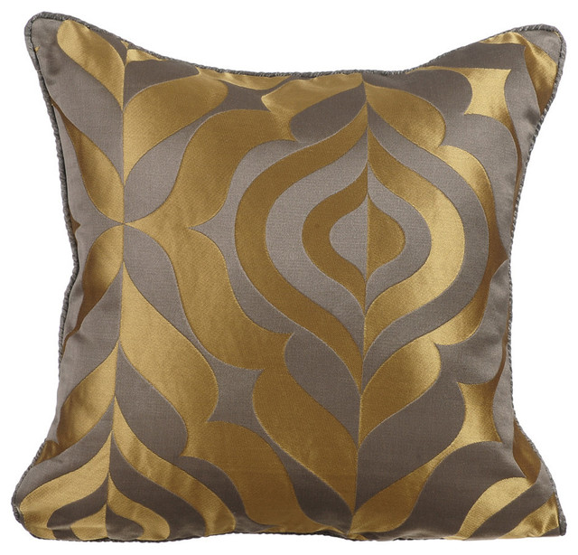 Damask 16"x16" Jacquard Gold Pillows Cover, Grey Gold Luxury