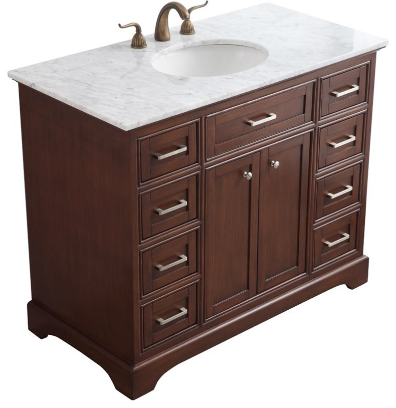 Elegant Decor Americana 19" Single Marble Top Bathroom Vanity in Teak Transitional Bathroom