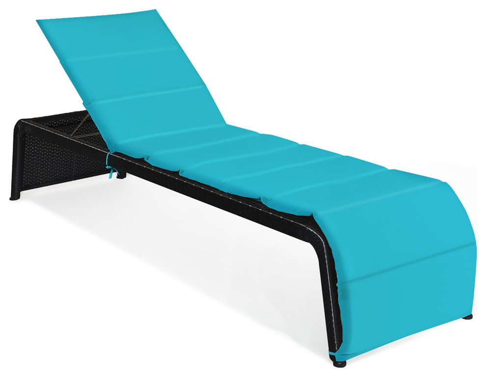 Costway Rattan Adjustable Cushioned Back Patio Lounge Chair in Turquoise