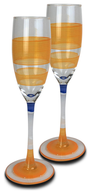 Retro Stripe Orange Champagne Glasses, Set of 2