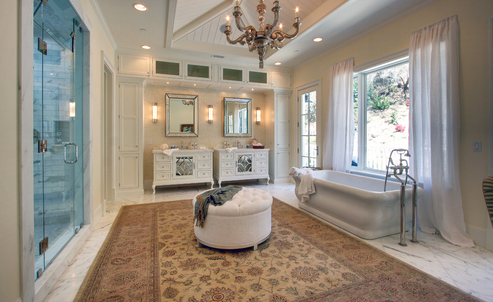 Inspiration for a traditional bathroom in Los Angeles with a freestanding tub.