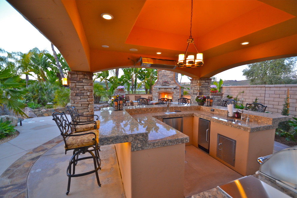 92127-Traditional Style Outdoor Kitchen, Fireplace and Entertaining