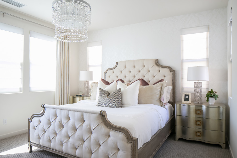 This is an example of a large transitional master bedroom in Orange County.