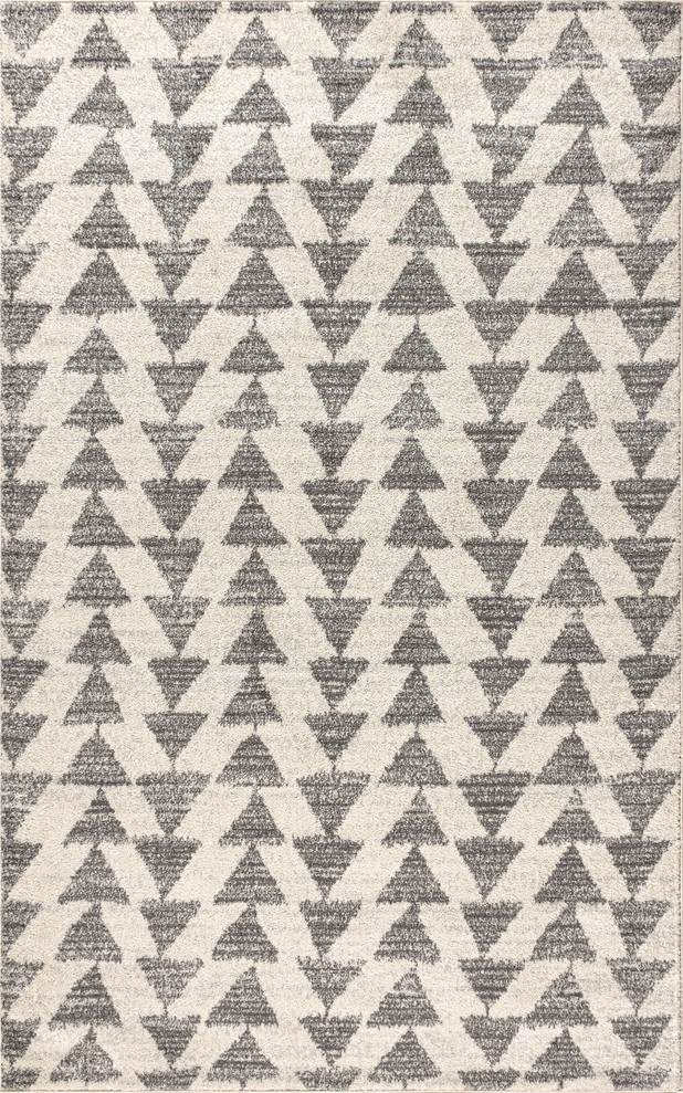 Aisha Moroccan Triangle Geometric Area Rug, Cream/Gray, 5 X 8