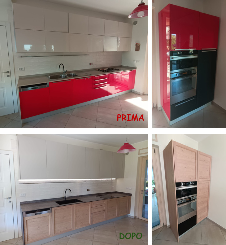 Restyling Cucina Ante Telaio Rovere Nodato/Mandorla e Top HPL