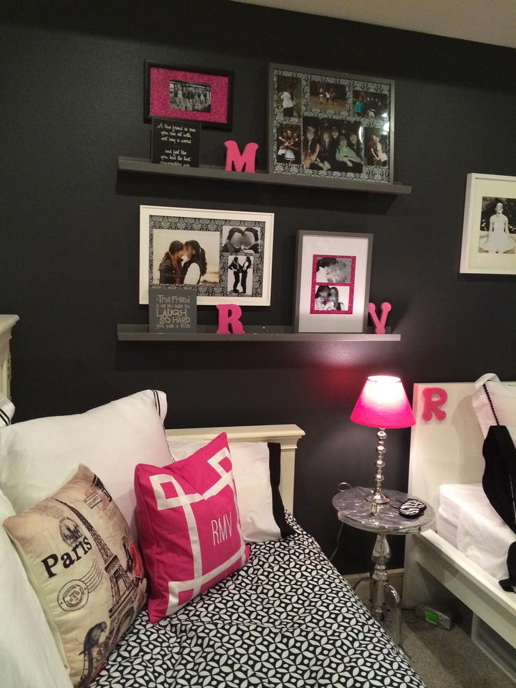 Inspiration for a large contemporary kids' room for girls in Seattle with grey walls and carpet.