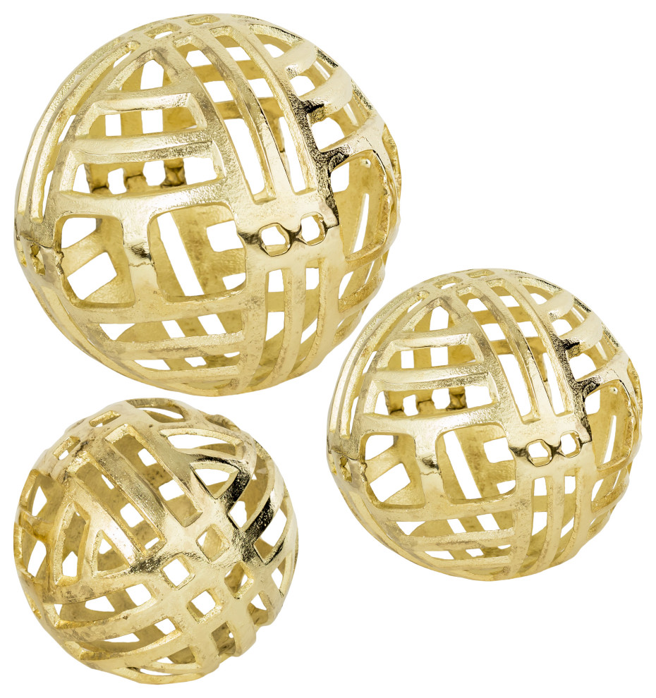 Set of 3 Gold Metal Sphere Décor Contemporary Decorative Objects