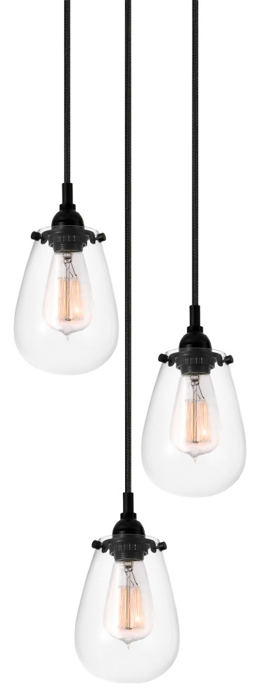 Chelsea 3-Light Cluster Pendant With Satin Black Finish and Clear Shade