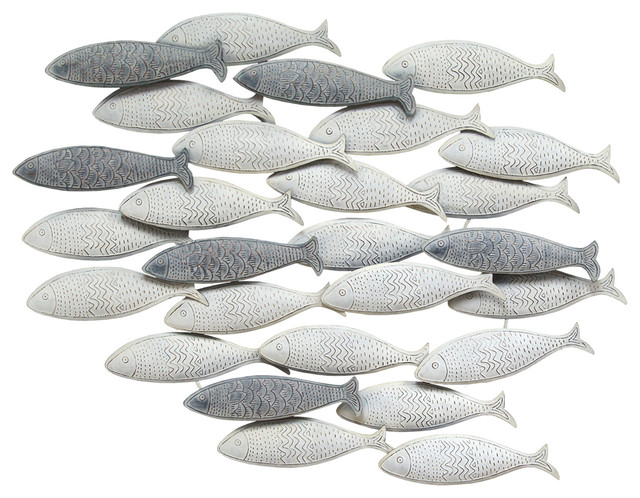 Gray School of Fish Wall Decor - Beach Style - Metal Wall Art - by ...