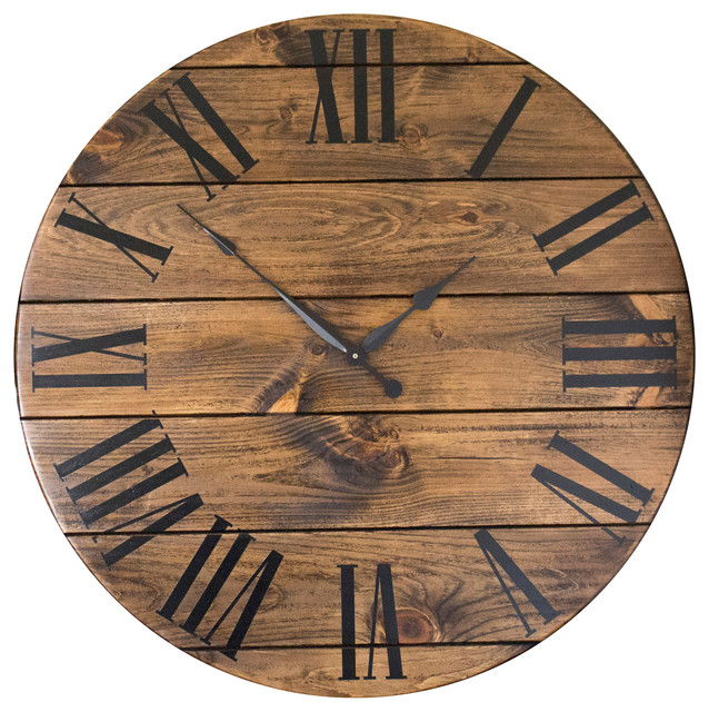 Large Farmhouse Wall Clock, Black Numbers - Rustic - Wall ...