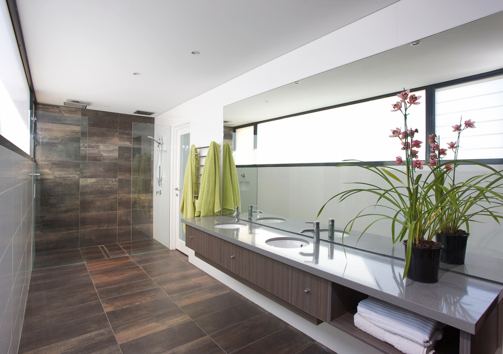 Photo of a contemporary bathroom in Perth with an open shower and an open shower.
