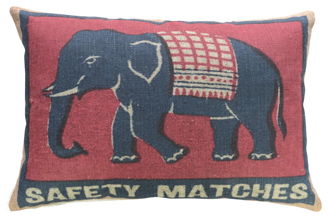 Elephant Linen Pillow, 18"x12"