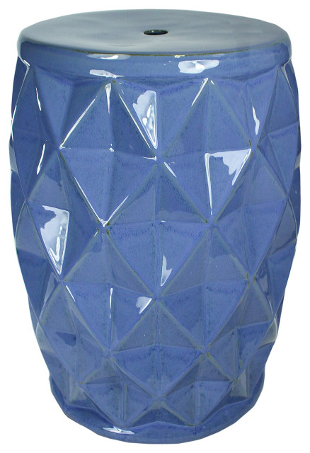 Benzara Decorative Ceramic Garden Stool with Faceted Designs, Blue ...