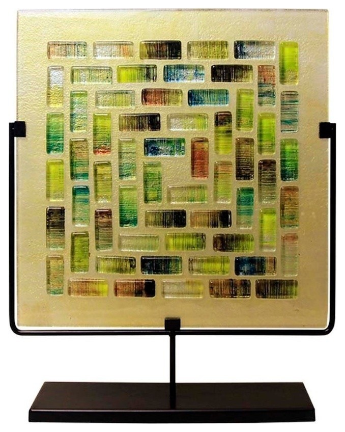 Glass Tile Applique Square Flat Panel, 17" Modern Decorative