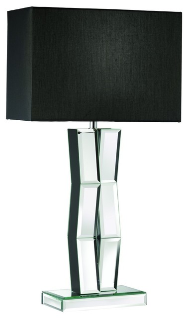 Mirrored Reflection Mirror Wood Table Lamp Black Rectangle Shade