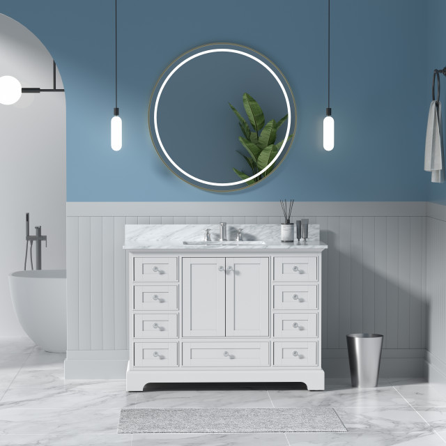 Solid Wood Bathroom With Marble Countertop Transitional