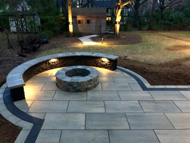 Patio With Fire Pit Seating Landscape Lighting Contemporary