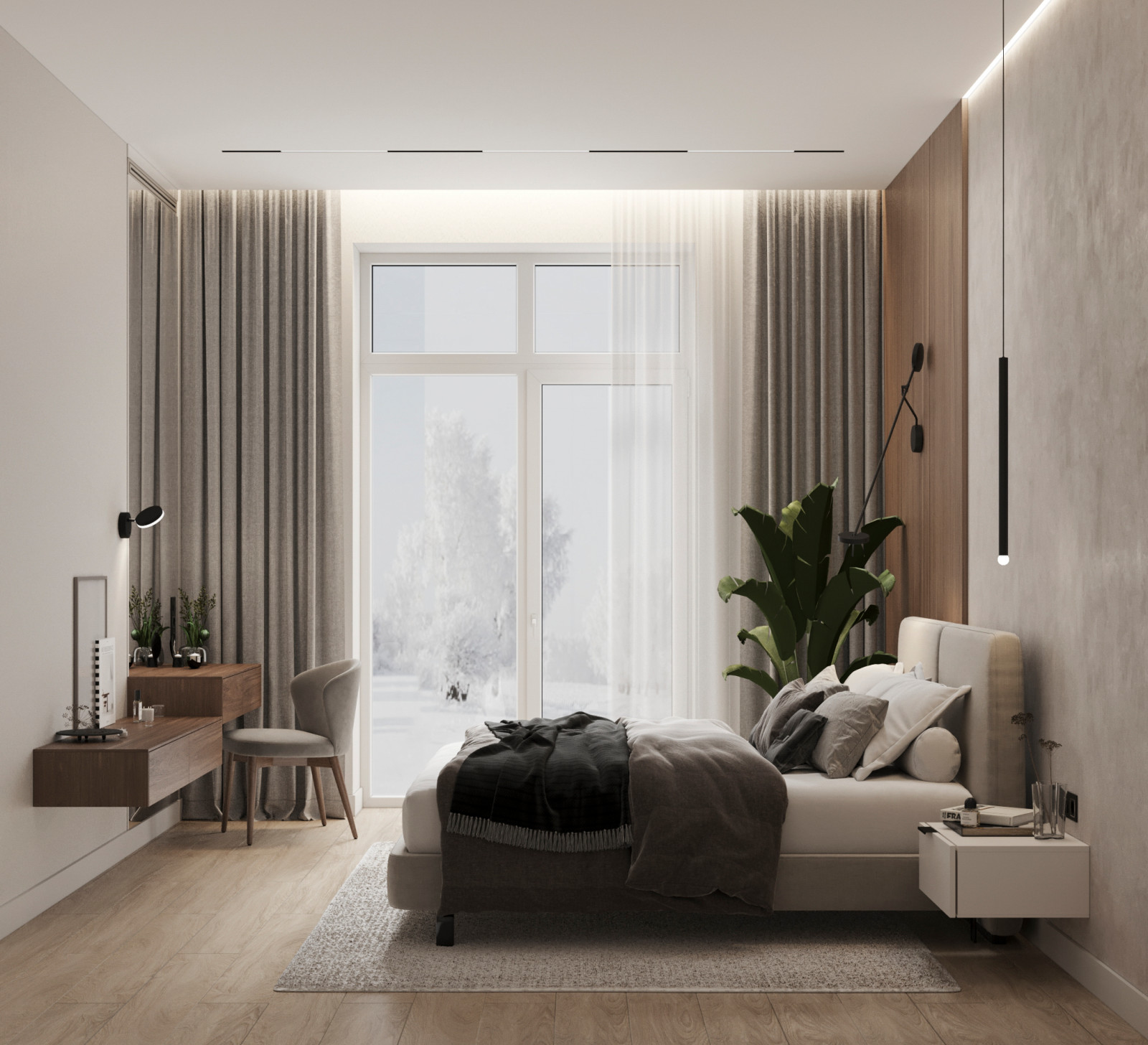 Стильный интерьер коттеджа с женской и мужской спальнями