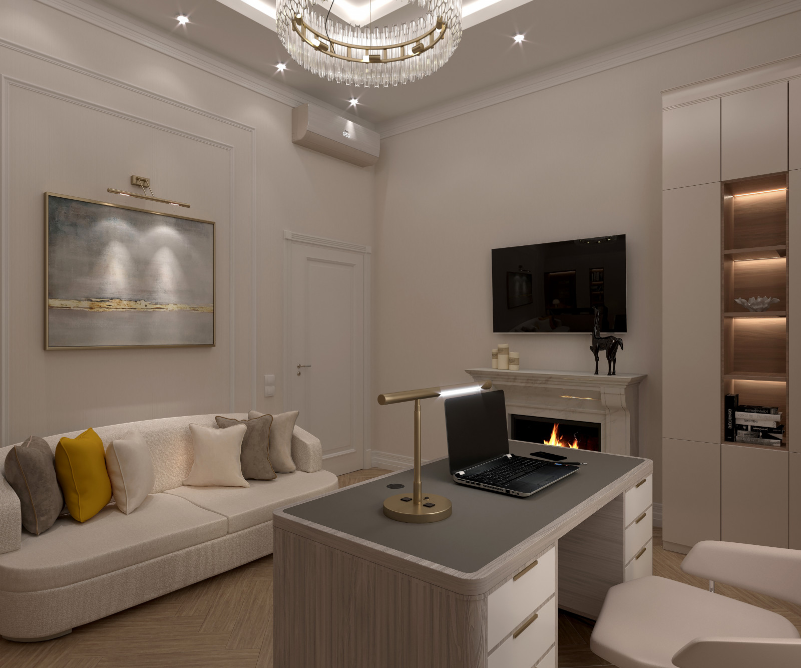 Белоснежный кабинет в загородном доме